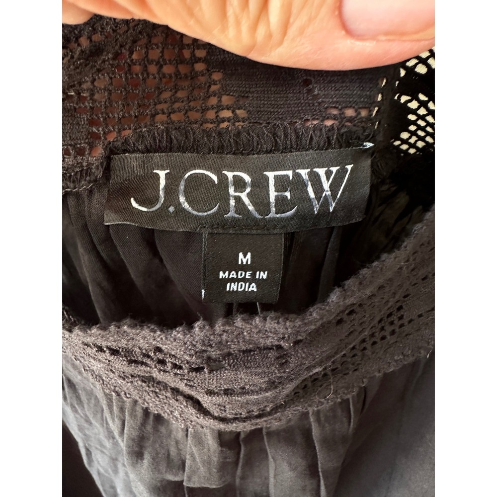 J.Crew Black Lace-Trim Mini Beach Dress Size Medium Cotton Crochet Sheer Unlined - Picture 5 of 10